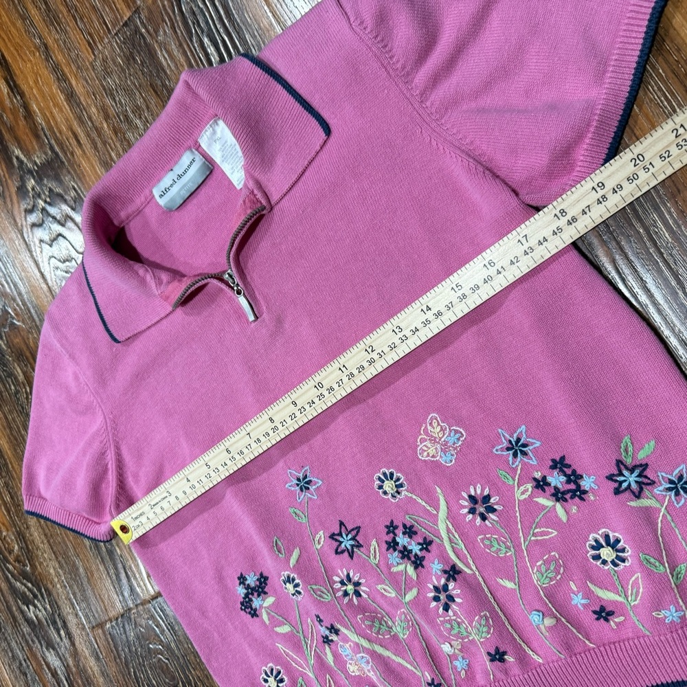 Alfred Dunner Women's Pink Floral Embroidered Quarter Zip Knit Sweater Petite XL - Picture 3 of 7